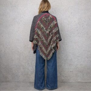 Cecilia Prado for Anthropologie Grey Poncho Sweater  with Fringe